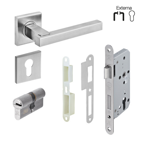 Conjunto de Fechadura Häfele Premier Quadrus externa canto arredondado fosco 911.83.385