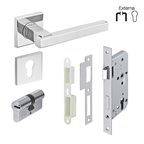 Conjunto de Fechadura Häfele Premier Quadrus externa canto reto polido 911.83.388