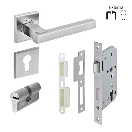 Conjunto de Fechadura Häfele Premier Quadrus externa canto reto fosco 911.83.387
